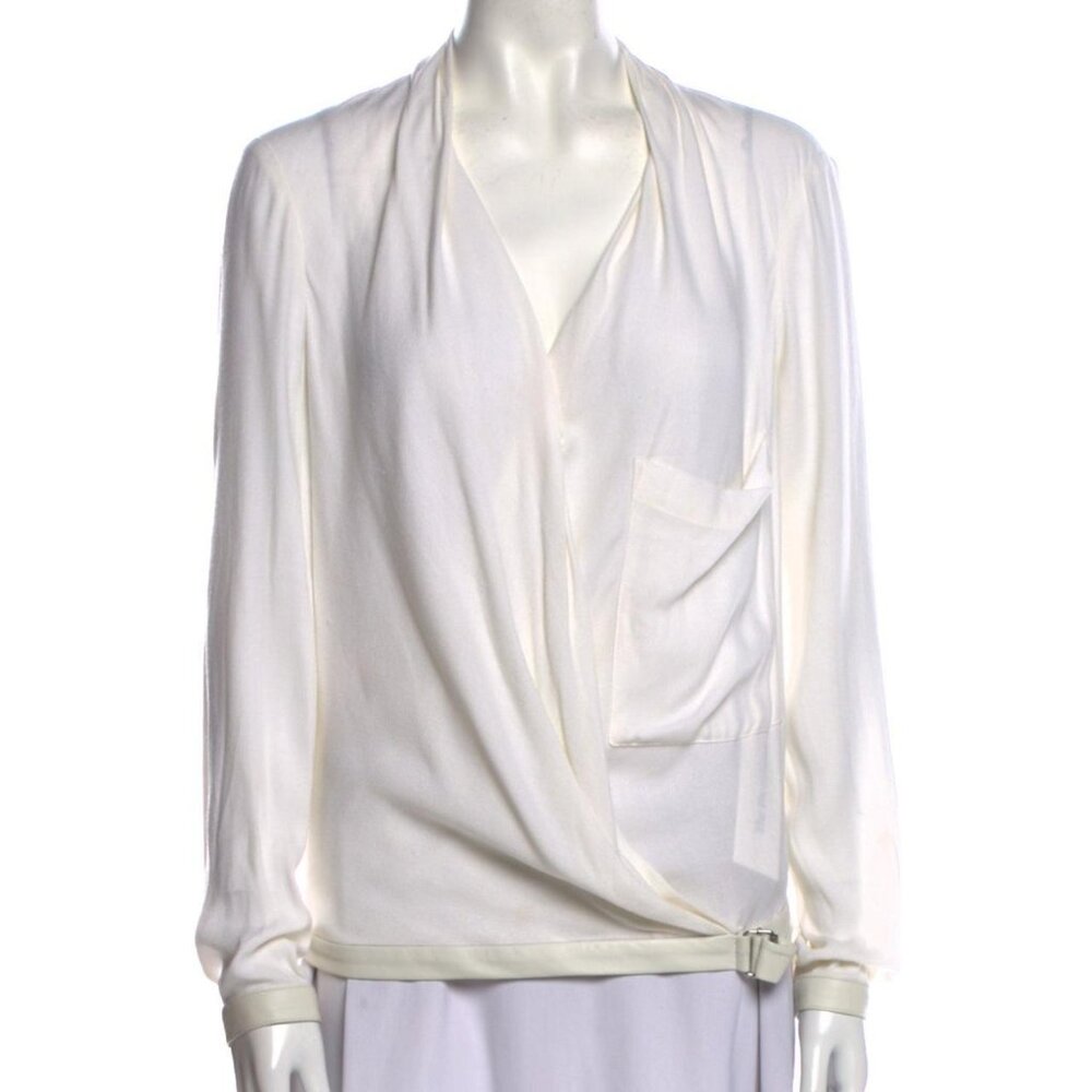 Helmut Lang blouse with leather trim and silver belt hardware